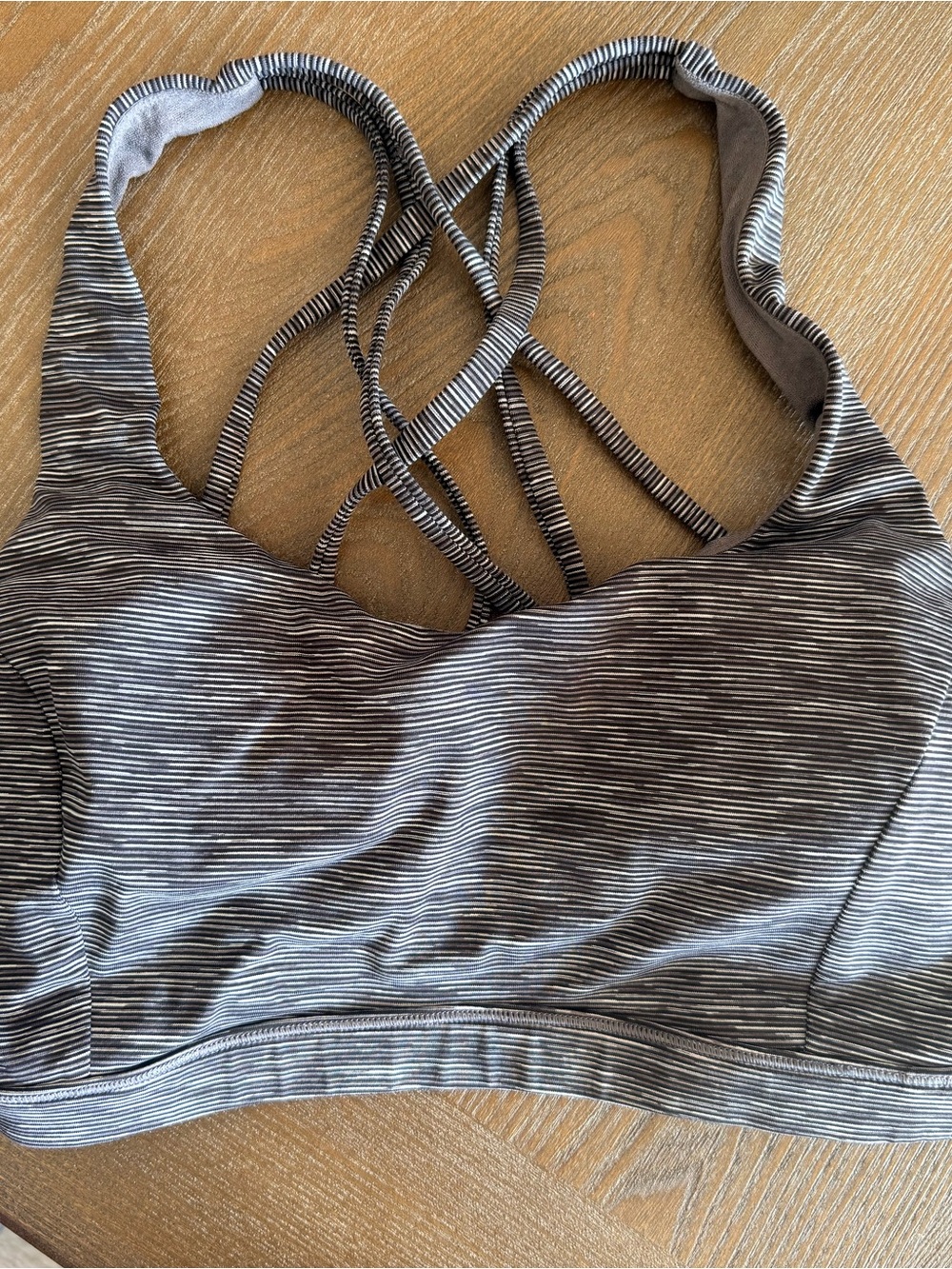 Lululemon Striped Gray Sports Bra with Crisscross Back